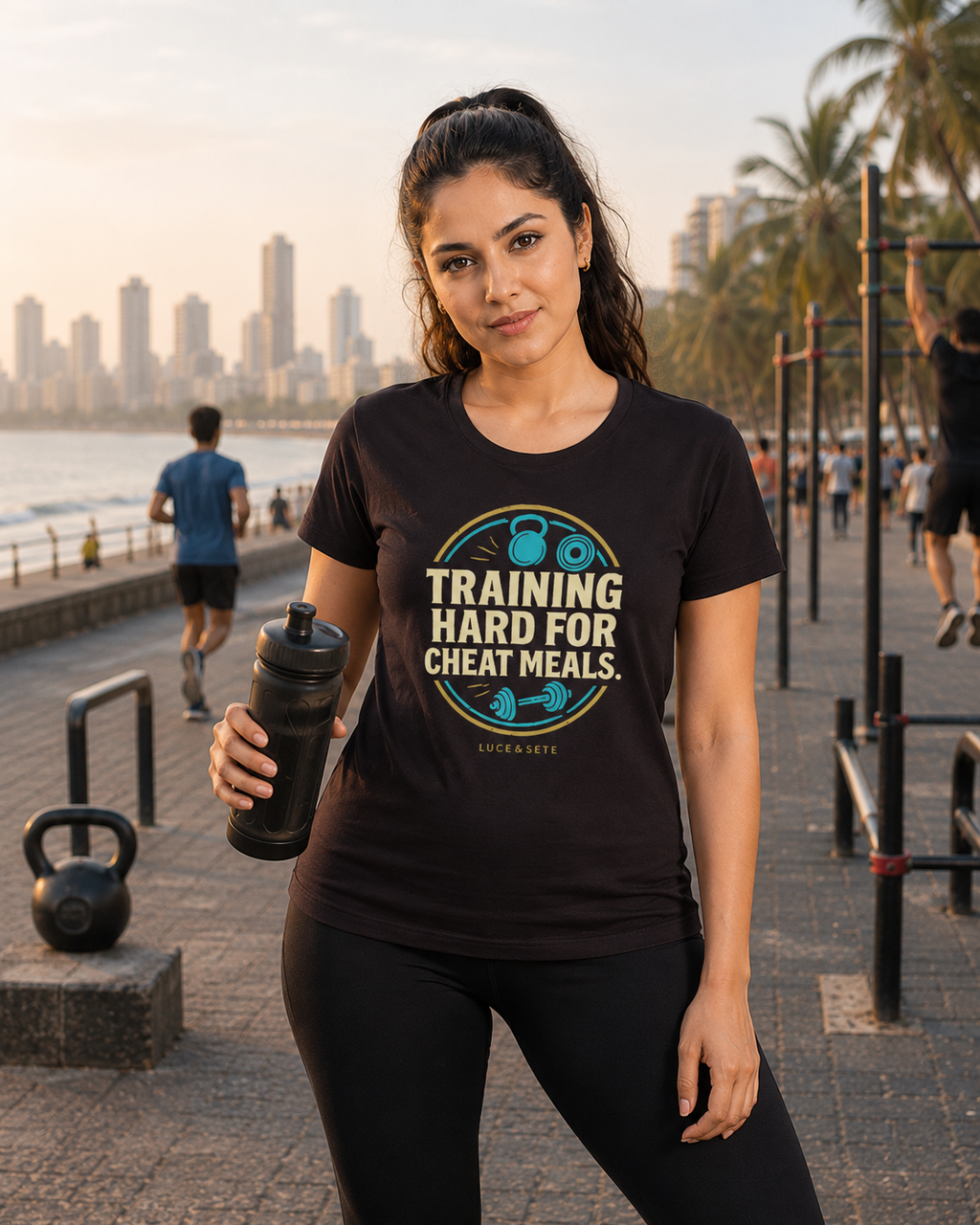 LUCE & SETE GPT mockup 1 - Training Hard Classic Graphic T-Shirt for Women | Fitness Motivation Streetwear - 101_9392650256621_womens-classic-t-shirt-81_NO_EXCUSES_front_HERO_20260607_093640.png