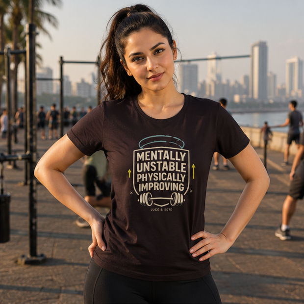 LUCE & SETE GPT mockup 1 - Mentally Unstable Physically Improving Classic Graphic T-Shirt for Women | Fitness Motivation Streetwear - 101_9392650322157_womens-classic-t-shirt-83_NO_EXCUSES_GRID_20260607_094055_02_row1_col2.png