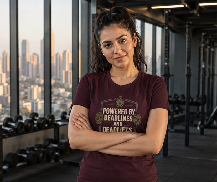 LUCE & SETE GPT mockup 1 - Powered by Deadlines and Deadlifts Classic Graphic T-Shirt for Women | Discipline Streetwear - 101_9392650354925_womens-classic-t-shirt-84_NO_EXCUSES_GRID_20260607_094258_01_row1_col1.png