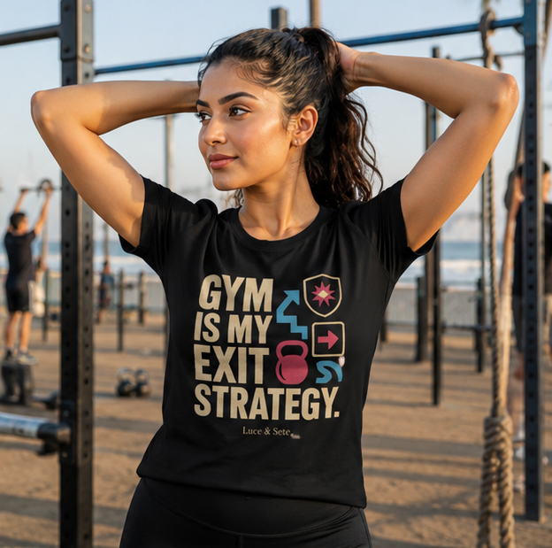 LUCE & SETE GPT mockup 1 - Gym Is My Exit Strategy Classic Graphic T-Shirt for Women | Discipline Streetwear - 101_9392650682605_womens-classic-t-shirt-85_NO_EXCUSES_GRID_20260607_094538_02_row1_col2.png