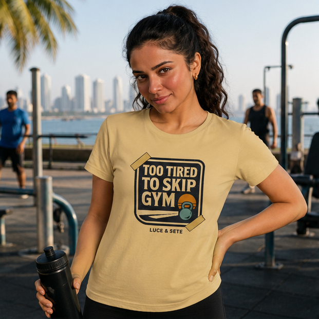 LUCE & SETE GPT mockup 1 - Too Tired to Skip Gym Classic Graphic T-Shirt for Women | Discipline Streetwear - 101_9392651043053_womens-classic-t-shirt-89_NO_EXCUSES_GRID_20260607_095540_01_row1_col1.png