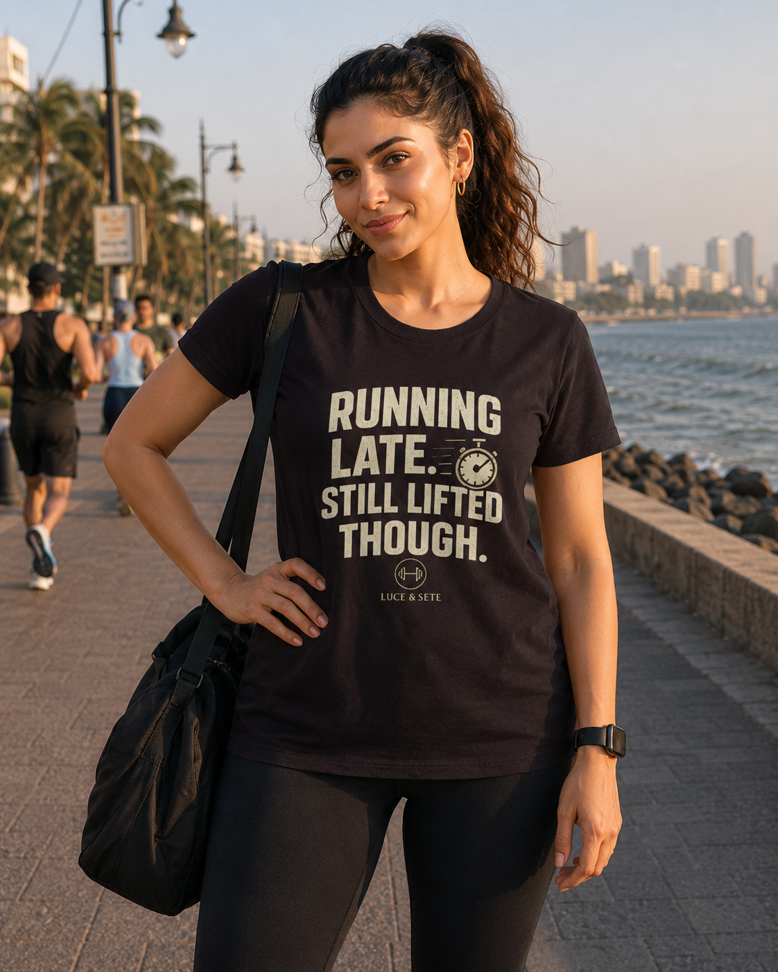 LUCE & SETE GPT mockup 1 - Running Late Still Lifted Though Classic Graphic T-Shirt for Women | Fitness Attitude Streetwear - 101_9392651141357_womens-classic-t-shirt-91_NO_EXCUSES_front_HERO_20260607_100252.png