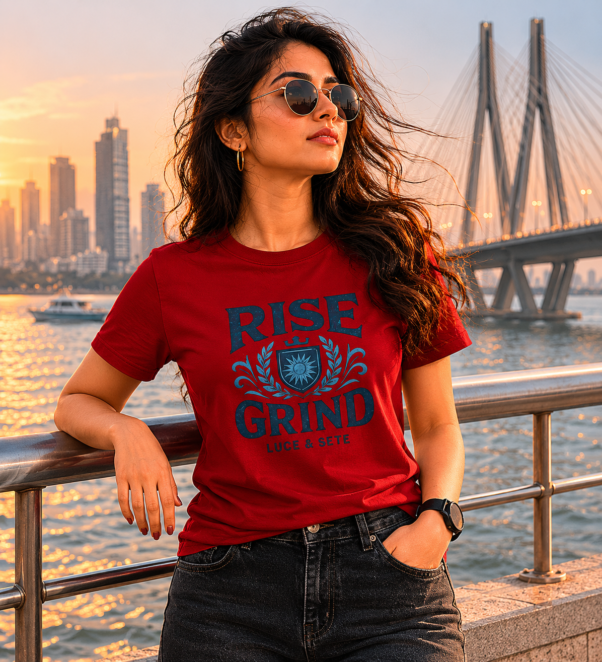 LUCE & SETE GPT mockup 1 - Rise Grind Motivational Graphic T-Shirt for Men & Women | Hustle Streetwear - 265_9389895680237_unisex-stretch-t-shirt-170_BUILD_DIFF_front_HERO_20260602_193226.png