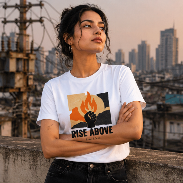 LUCE & SETE GPT mockup 1 - Rise Above Graphic T-Shirt for Men & Women | Empowerment Streetwear - 265_9389895811309_unisex-stretch-t-shirt-171_BUILD_DIFF_GRID_20260602_193447_02_row1_col2.png