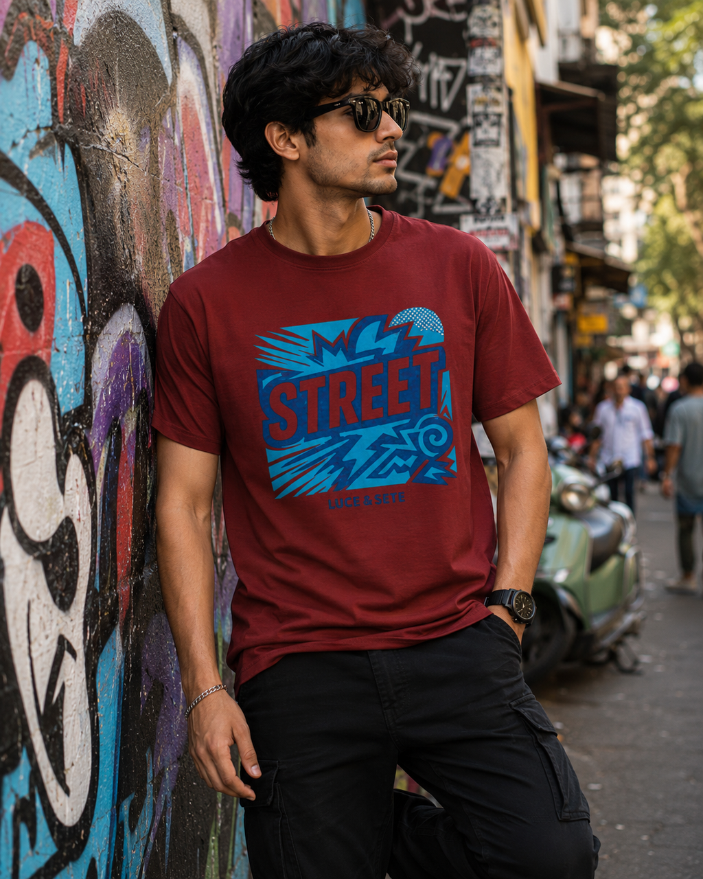LUCE & SETE GPT mockup 1 - Street Urban Graphic T-Shirt for Men & Women | Bold Streetwear Statement - 265_9389895942381_unisex-stretch-t-shirt-172_BUILD_DIFF_front_HERO_20260602_194039.png