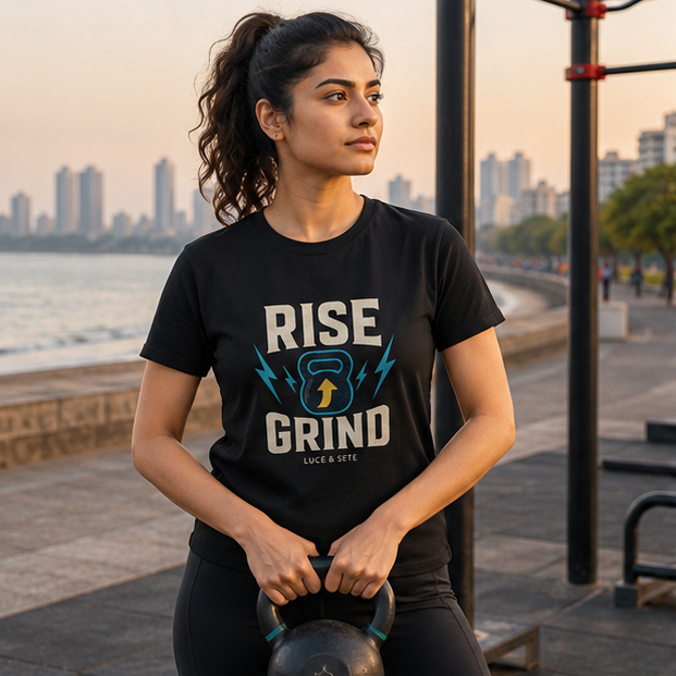 LUCE & SETE GPT mockup 1 - Rise Grind Motivational Graphic T-Shirt for Men & Women | Fitness Hustle Streetwear - 270_9388311478509_unisex-stretch-t-shirt-134_NO_EXCUSES_GRID_20260601_205146_01_row1_col1.png