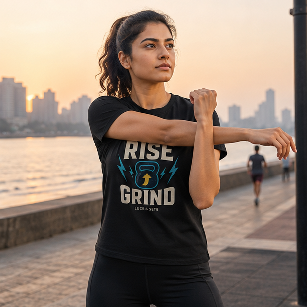 LUCE & SETE GPT mockup 1 - Rise Grind Motivational Graphic T-Shirt for Men & Women | Fitness Hustle Streetwear - 270_9388311478509_unisex-stretch-t-shirt-134_NO_EXCUSES_GRID_20260601_205146_02_row1_col2.png