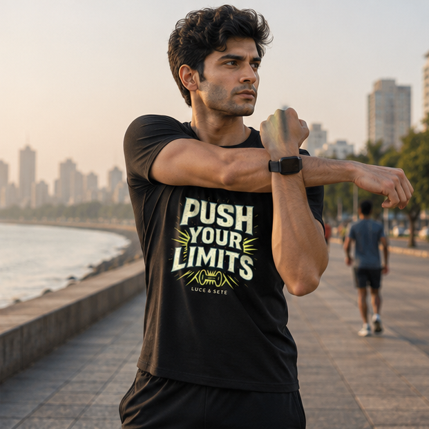 LUCE & SETE GPT mockup 1 - Push Your Limits Graphic T-Shirt for Men & Women | Motivational Fitness Streetwear - 270_9388322554093_unisex-stretch-t-shirt-144_NO_EXCUSES_GRID_20260601_205838_02_row1_col2.png