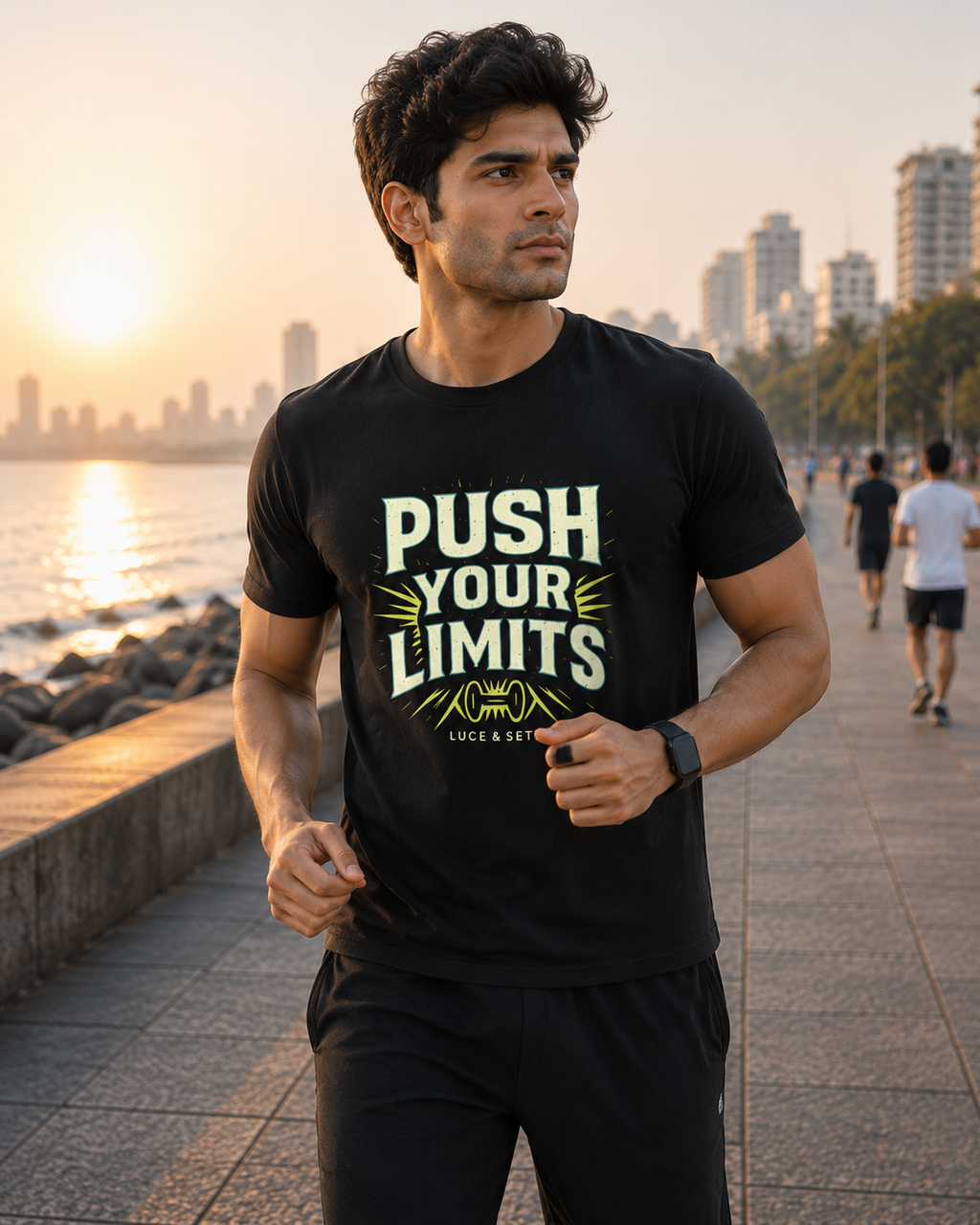 LUCE & SETE GPT mockup 1 - Push Your Limits Graphic T-Shirt for Men & Women | Motivational Fitness Streetwear - 270_9388322554093_unisex-stretch-t-shirt-144_NO_EXCUSES_front_HERO_20260601_205958.png