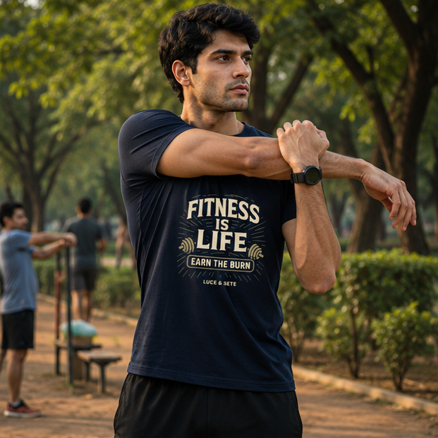 LUCE & SETE GPT mockup 1 - Fitness Is Life Graphic T-Shirt for Men & Women | Motivational Fitness Streetwear - 272_9388320555245_unisex-stretch-t-shirt-141_NO_EXCUSES_GRID_20260601_210109_02_row1_col2.png