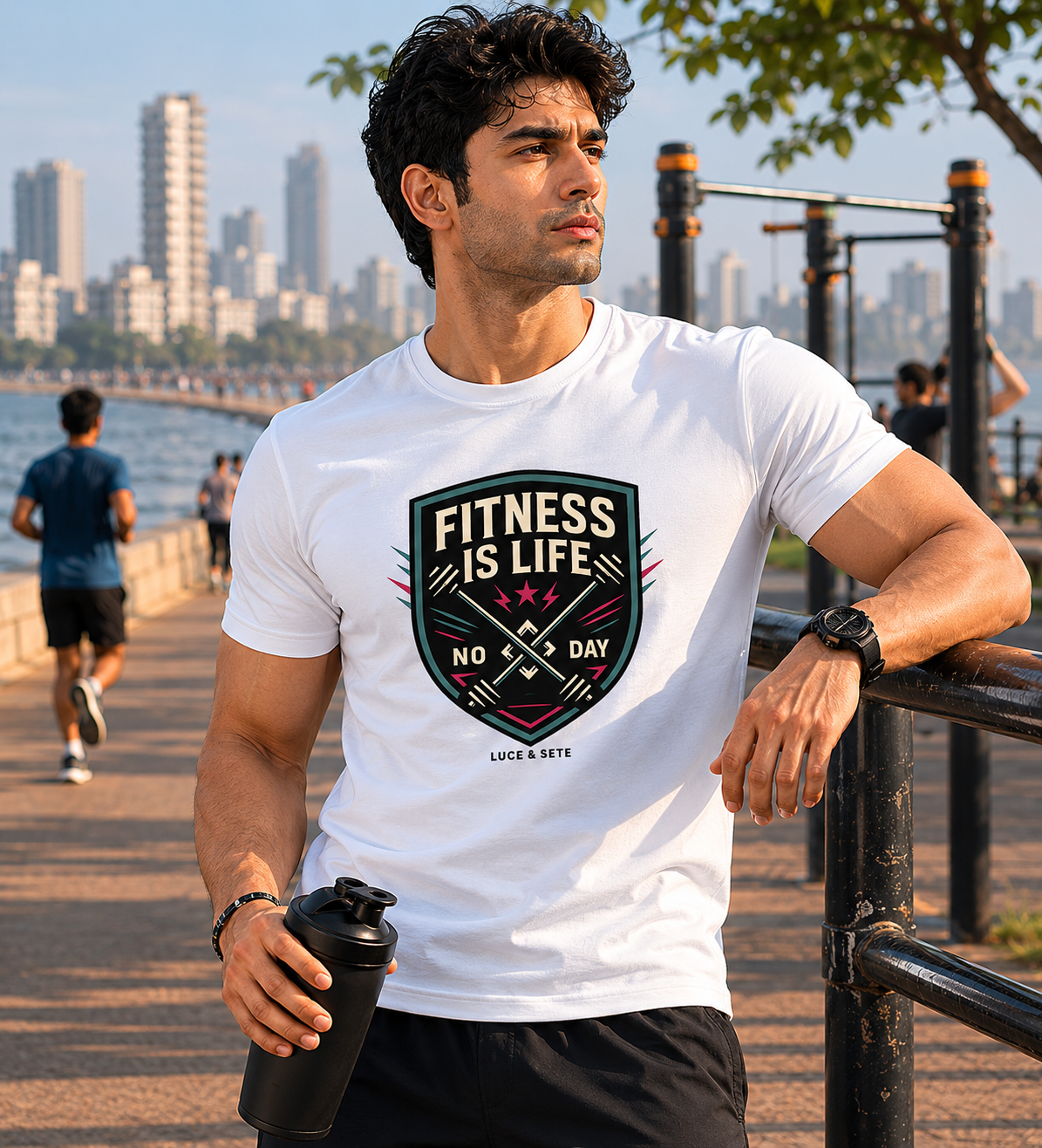 LUCE & SETE GPT mockup 1 - Fitness Is Life Graphic T-Shirt for Men & Women | Motivational Fitness Streetwear - 273_9388320194797_unisex-stretch-t-shirt-140_NO_EXCUSES_front_HERO_20260601_210601.png