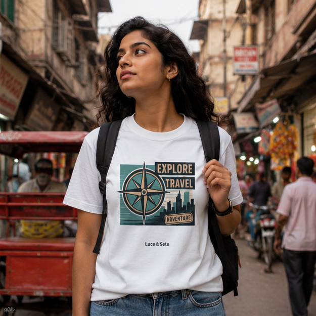 LUCE & SETE GPT mockup 1 - Explore Travel Adventure Graphic T-Shirt for Men & Women | Travel Freedom Streetwear - 275_9388265701613_unisex-stretch-t-shirt-129_BUILD_DIFF_GRID_20260601_190058_02_row1_col2.png