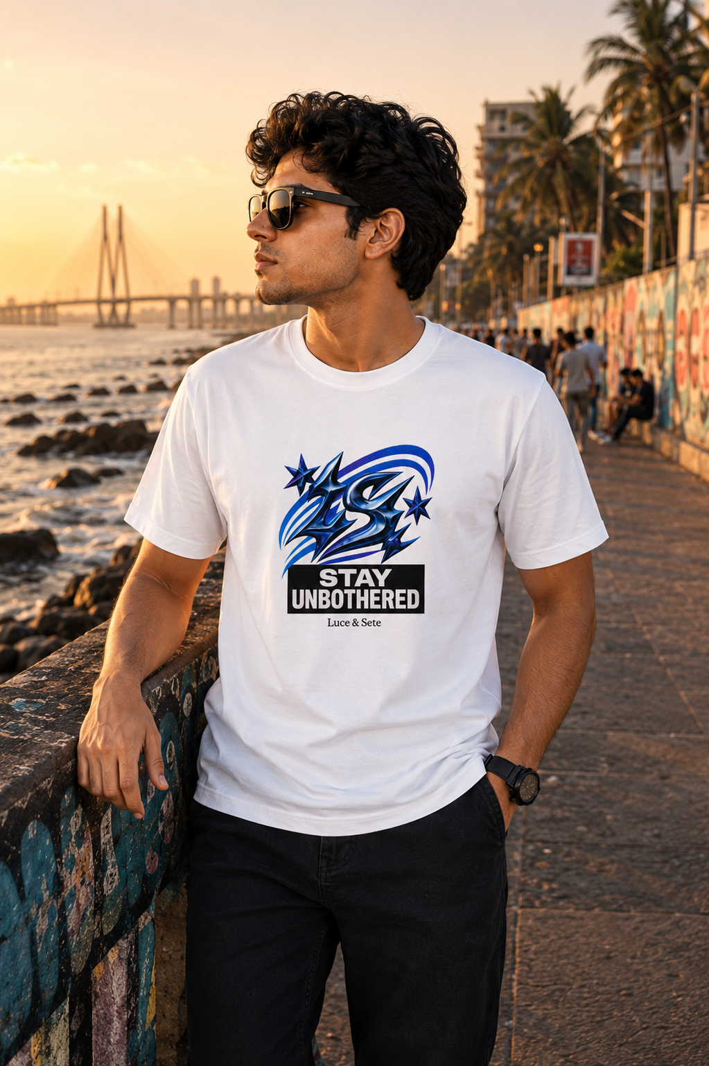 LUCE & SETE GPT mockup 1 - Stay Unbothered Graphic T-Shirt for Men & Women | Confident Streetwear - 282_9388262850797_unisex-stretch-t-shirt-118_BUILD_DIFF_front_HERO_20260601_192408.png