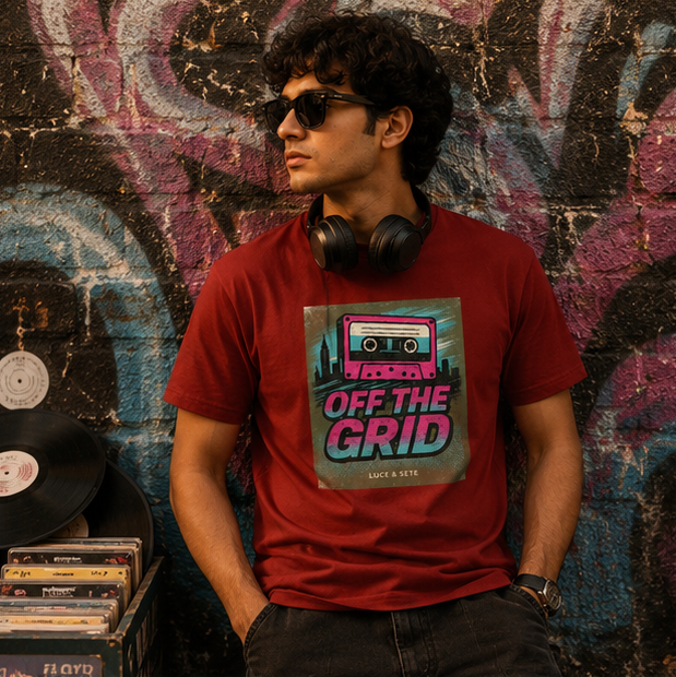 LUCE & SETE GPT mockup 1 - Off The Grid Retro Graphic T-Shirt for Men & Women | Urban Nostalgia Streetwear - 283_9388262457581_unisex-stretch-t-shirt-116_BUILD_DIFF_GRID_20260601_192622_01_row1_col1.png