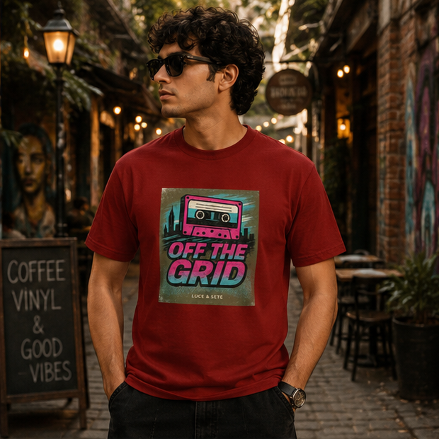 LUCE & SETE GPT mockup 1 - Off The Grid Retro Graphic T-Shirt for Men & Women | Urban Nostalgia Streetwear - 283_9388262457581_unisex-stretch-t-shirt-116_BUILD_DIFF_GRID_20260601_192622_02_row1_col2.png