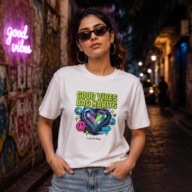 LUCE & SETE GPT mockup 1 - Good Vibes Bad Habits Graphic T-Shirt for Men & Women | Playful Streetwear Statement - 304_9388265767149_unisex-stretch-t-shirt-130_BUILD_DIFF_GRID_20260601_193209_02_row1_col2.png