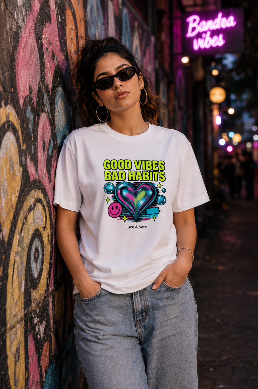 LUCE & SETE GPT mockup 1 - Good Vibes Bad Habits Graphic T-Shirt for Men & Women | Playful Streetwear Statement - 304_9388265767149_unisex-stretch-t-shirt-130_BUILD_DIFF_front_HERO_20260601_193333.png