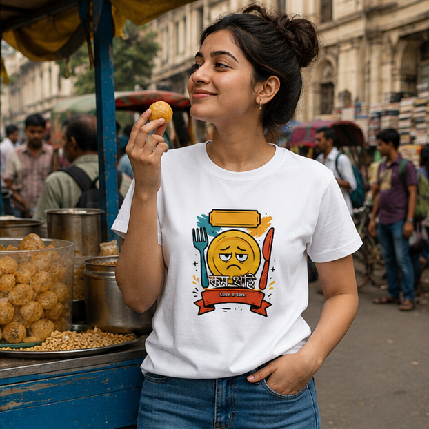 LUCE & SETE GPT mockup 1 - কম খাই Bengali Humor Graphic T-Shirt for Men & Women | Playful Bengali Streetwear - 327_9388126273773_unisex-stretch-t-shirt-103_BENGALI_GRID_20260601_121807_02_row1_col2.png