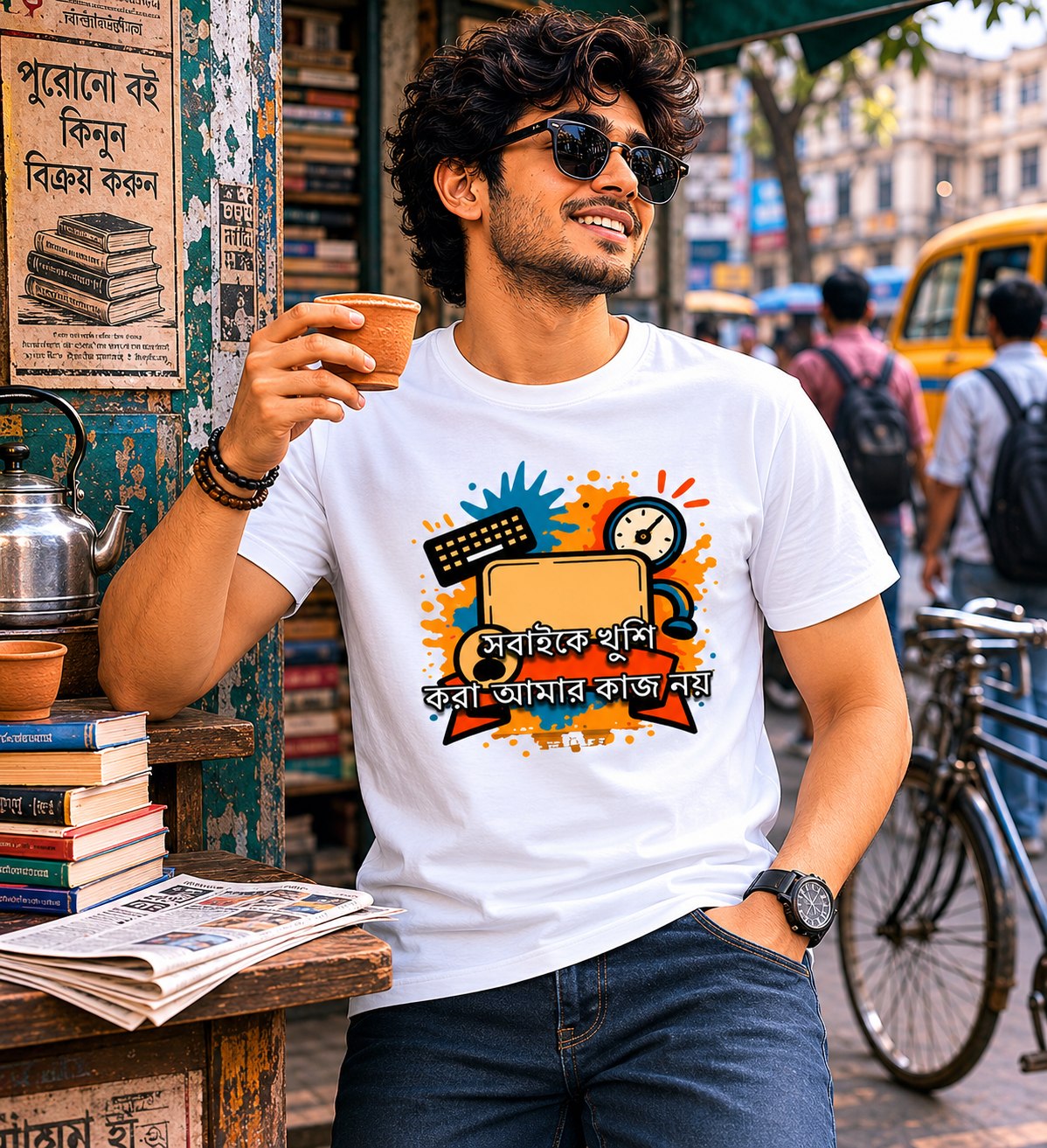 LUCE & SETE GPT mockup 1 - সবাইকে খুশি করা আমার কাজ নয় Graphic T-Shirt for Men & Women | Bengali Attitude Streetwear - 327_9388126372077_unisex-stretch-t-shirt-105_BENGALI_front_HERO_20260601_122627.png