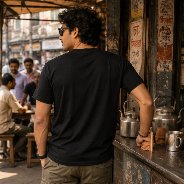 LUCE & SETE GPT mockup 1 - আগে চা, তারপর কাজ Graphic T-Shirt for Men & Women | Bengali Streetwear Statement - 375_9388126634221_unisex-stretch-t-shirt-112_BENGALI_GRID_20260601_143648_04_row2_col2.png