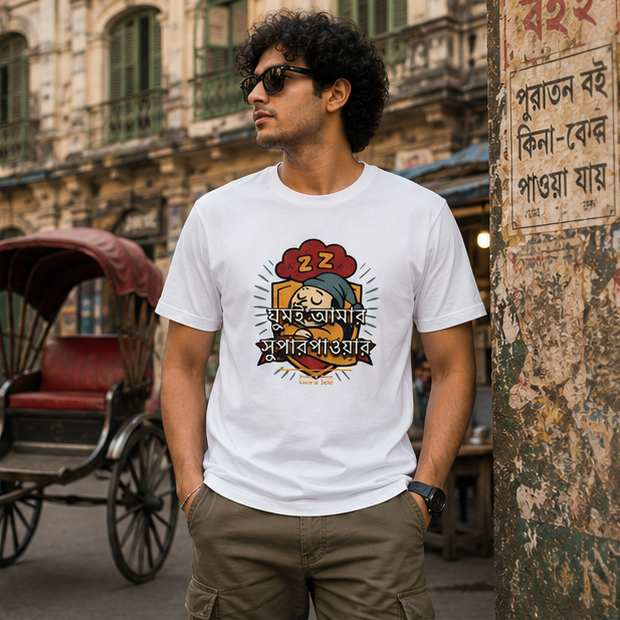 LUCE & SETE GPT mockup 1 - Sleep is My Superpower Graphic T-Shirt for Men & Women | Bengali Streetwear Statement - 377_9388126535917_unisex-stretch-t-shirt-109_BENGALI_GRID_20260601_144750_02_row1_col2.png
