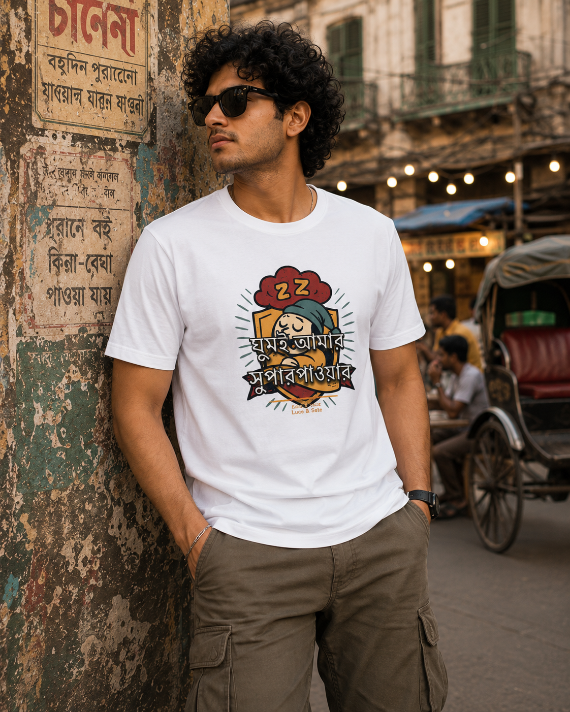 LUCE & SETE GPT mockup 1 - Sleep is My Superpower Graphic T-Shirt for Men & Women | Bengali Streetwear Statement - 377_9388126535917_unisex-stretch-t-shirt-109_BENGALI_front_HERO_20260601_144919.png