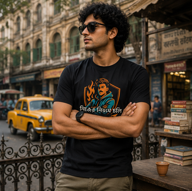 LUCE & SETE GPT mockup 1 - নিজের নিয়মে চলি Graphic T-Shirt for Men & Women | Bold Bengali Streetwear - 378_9388126470381_unisex-stretch-t-shirt-107_BENGALI_GRID_20260601_145057_02_row1_col2.png