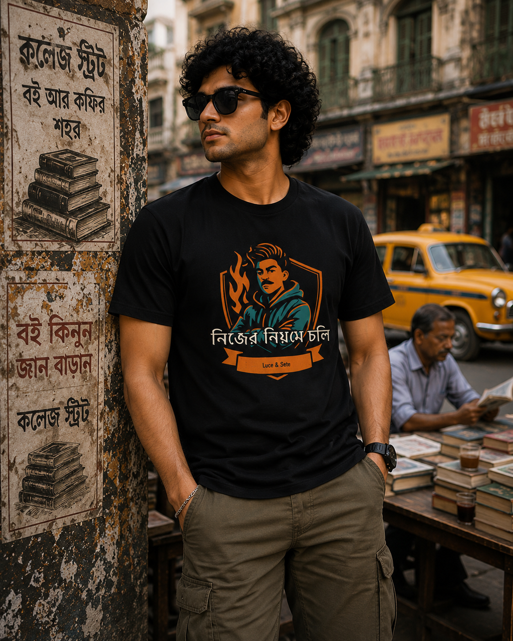 LUCE & SETE GPT mockup 1 - নিজের নিয়মে চলি Graphic T-Shirt for Men & Women | Bold Bengali Streetwear - 378_9388126470381_unisex-stretch-t-shirt-107_BENGALI_front_HERO_20260601_145218.png
