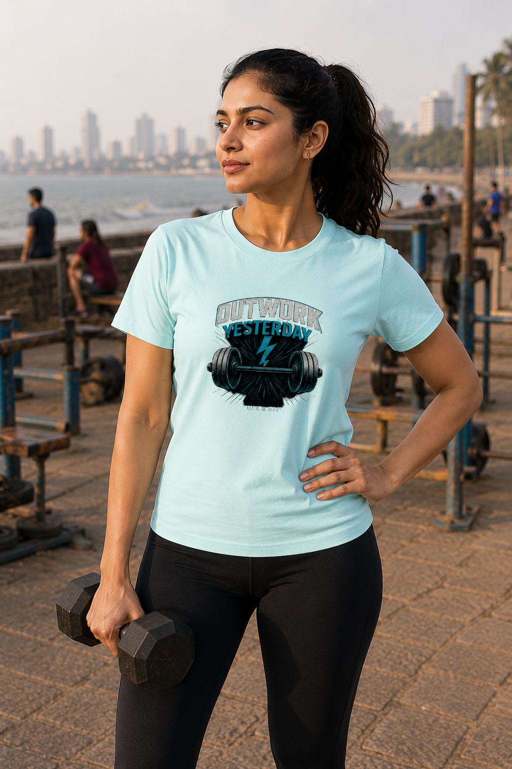 LUCE & SETE GPT mockup 1 - Outwork Yesterday Motivational Graphic T-Shirt for Men & Women | Fitness Discipline Streetwear - 400_9388311314669_unisex-stretch-t-shirt-119_NO_EXCUSES_front_HERO_20260601_215916.png