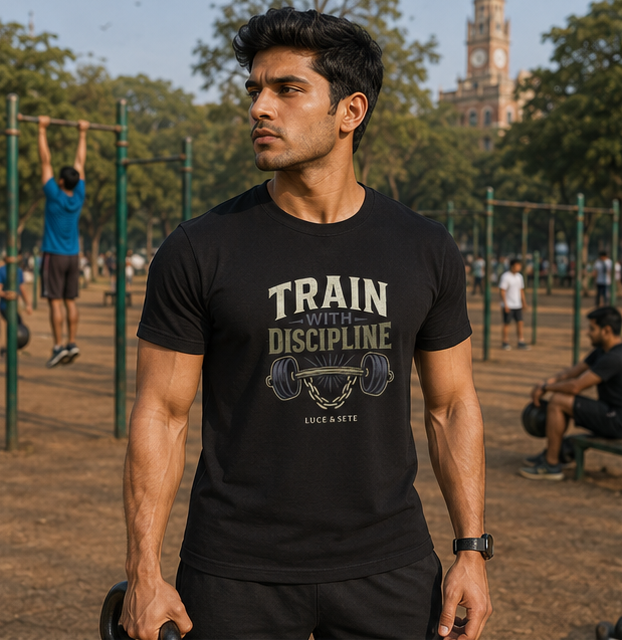 LUCE & SETE GPT mockup 1 - Train With Discipline Graphic T-Shirt for Men & Women | Motivational Fitness Streetwear - 400_9388312002797_unisex-stretch-t-shirt-137_NO_EXCUSES_GRID_20260601_220521_01_row1_col1.png
