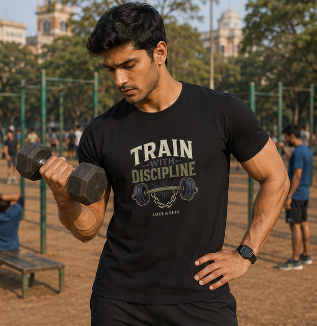 LUCE & SETE GPT mockup 1 - Train With Discipline Graphic T-Shirt for Men & Women | Motivational Fitness Streetwear - 400_9388312002797_unisex-stretch-t-shirt-137_NO_EXCUSES_GRID_20260601_220521_02_row1_col2.png