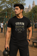 LUCE & SETE GPT mockup 1 - Train With Discipline Graphic T-Shirt for Men & Women | Motivational Fitness Streetwear - 400_9388312002797_unisex-stretch-t-shirt-137_NO_EXCUSES_front_HERO_20260601_220705.png