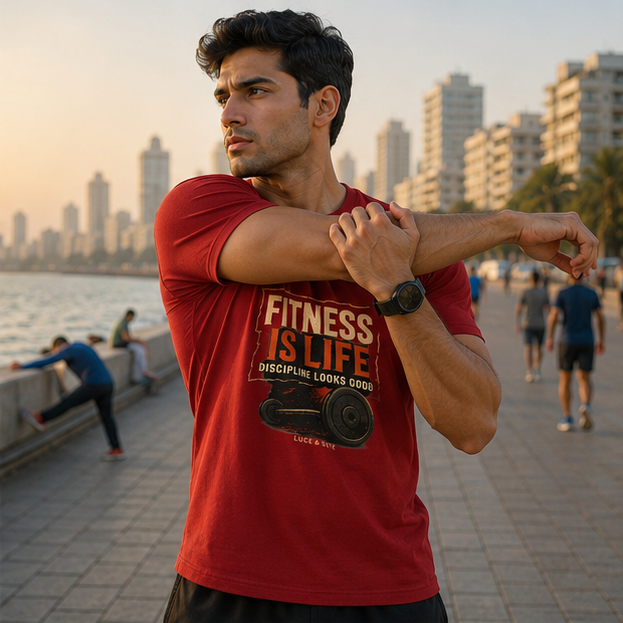 LUCE & SETE GPT mockup 1 - Fitness Is Life Graphic T-Shirt for Men & Women | Discipline Streetwear - 400_9388319310061_unisex-stretch-t-shirt-138_NO_EXCUSES_GRID_20260601_220816_02_row1_col2.png