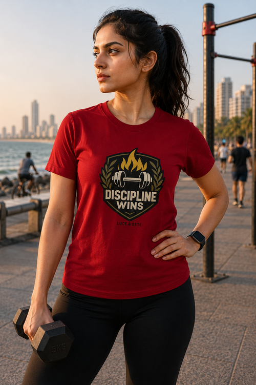 LUCE & SETE GPT mockup 1 - Discipline Wins Graphic T-Shirt for Men & Women | Motivational Fitness Streetwear - 407_9388311380205_unisex-stretch-t-shirt-132_NO_EXCUSES_front_HERO_20260601_221504.png