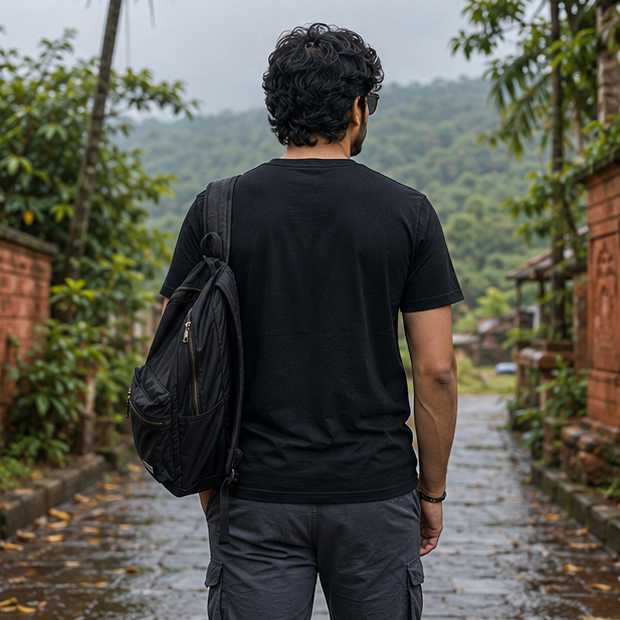 LUCE & SETE GPT mockup 1 - মেঘ দেখলেই ব্যাগ গুছাই Graphic T-Shirt for Men & Women | Bengali Travel Streetwear - 440_9389663781101_unisex-stretch-t-shirt-148_BENGALI_GRID_20260602_092111_03_row2_col1.png