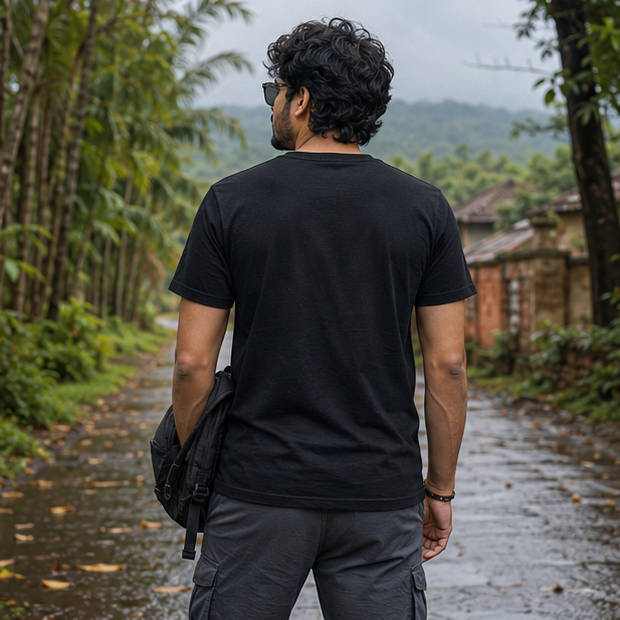 LUCE & SETE GPT mockup 1 - মেঘ দেখলেই ব্যাগ গুছাই Graphic T-Shirt for Men & Women | Bengali Travel Streetwear - 440_9389663781101_unisex-stretch-t-shirt-148_BENGALI_GRID_20260602_092111_04_row2_col2.png