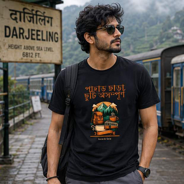 LUCE & SETE GPT mockup 1 - পাহাড় ছাড়া দুটি অসম্পূর্ণ Graphic Stretch T-Shirt for Men & Women | Bengali Travel Vibes - 440_9389664207085_unisex-stretch-t-shirt-149_BENGALI_GRID_20260602_092351_01_row1_col1.png
