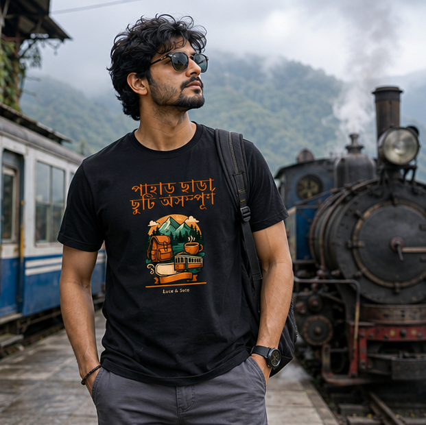 LUCE & SETE GPT mockup 1 - পাহাড় ছাড়া দুটি অসম্পূর্ণ Graphic Stretch T-Shirt for Men & Women | Bengali Travel Vibes - 440_9389664207085_unisex-stretch-t-shirt-149_BENGALI_GRID_20260602_092351_02_row1_col2.png