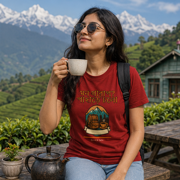 LUCE & SETE GPT mockup 1 - মন খারাপ? পাহাড়ে চলো Graphic T-Shirt for Men & Women | Bengali Travel Streetwear - 440_9389666468077_unisex-stretch-t-shirt-153_BENGALI_GRID_20260602_092657_02_row1_col2.png