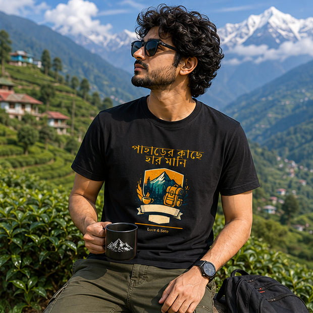 LUCE & SETE GPT mockup 1 - পাহাড়ের কাছে হার মানি Graphic T-Shirt for Men & Women | Travel & Adventure Streetwear - 443_9389663551725_unisex-stretch-t-shirt-147_BENGALI_GRID_20260602_093415_02_row1_col2.png
