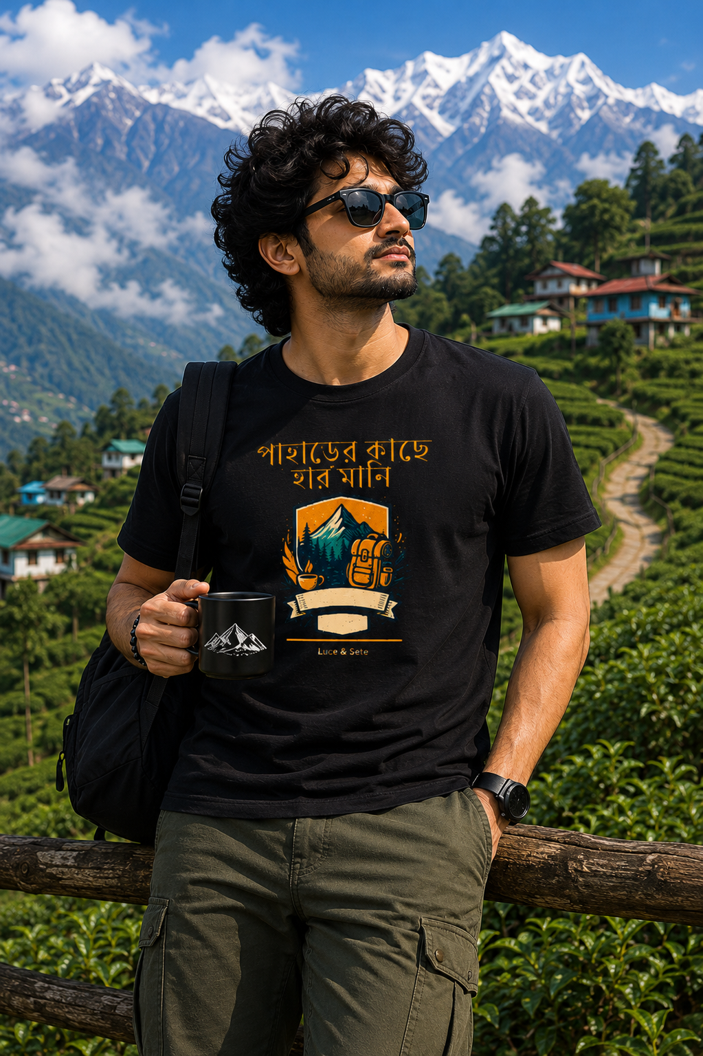 LUCE & SETE GPT mockup 1 - পাহাড়ের কাছে হার মানি Graphic T-Shirt for Men & Women | Travel & Adventure Streetwear - 443_9389663551725_unisex-stretch-t-shirt-147_BENGALI_front_HERO_20260602_093554.png