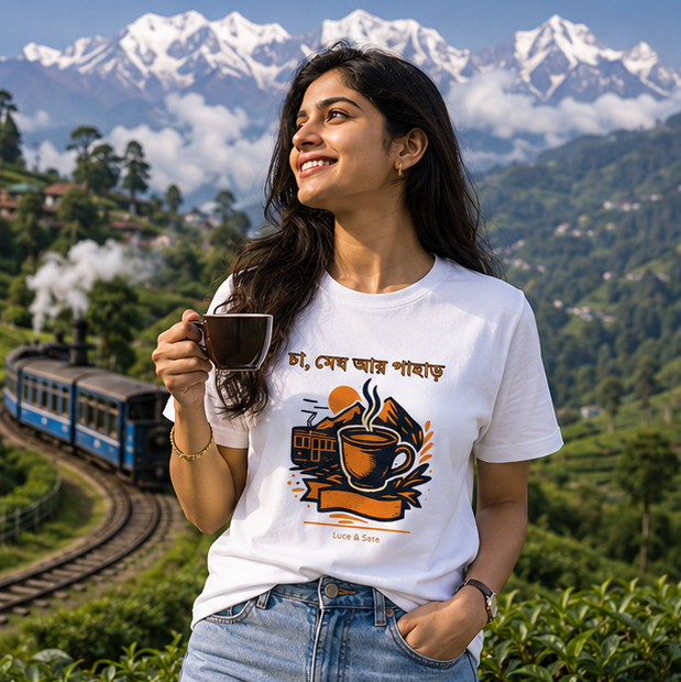 LUCE & SETE GPT mockup 1 - চা, মেঘ আর পাহাড় Graphic T-Shirt for Men & Women | Bengali Nature Streetwear - 445_9389665911021_unisex-stretch-t-shirt-152_BENGALI_GRID_20260602_093706_01_row1_col1.png