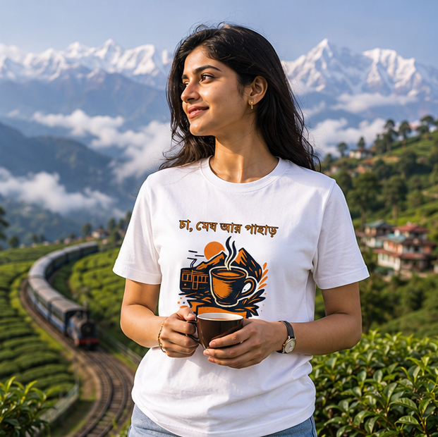 LUCE & SETE GPT mockup 1 - চা, মেঘ আর পাহাড় Graphic T-Shirt for Men & Women | Bengali Nature Streetwear - 445_9389665911021_unisex-stretch-t-shirt-152_BENGALI_GRID_20260602_093706_02_row1_col2.png