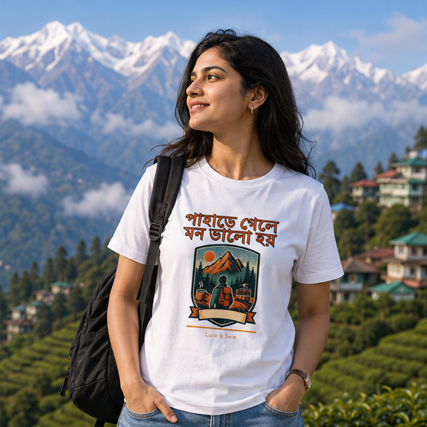 LUCE & SETE GPT mockup 1 - পাহাড়ে গেলে মন ভালো হয় Graphic T-Shirt for Men & Women | Mountain Travel Vibes - 446_9389664960749_unisex-stretch-t-shirt-150_BENGALI_GRID_20260602_093955_02_row1_col2.png