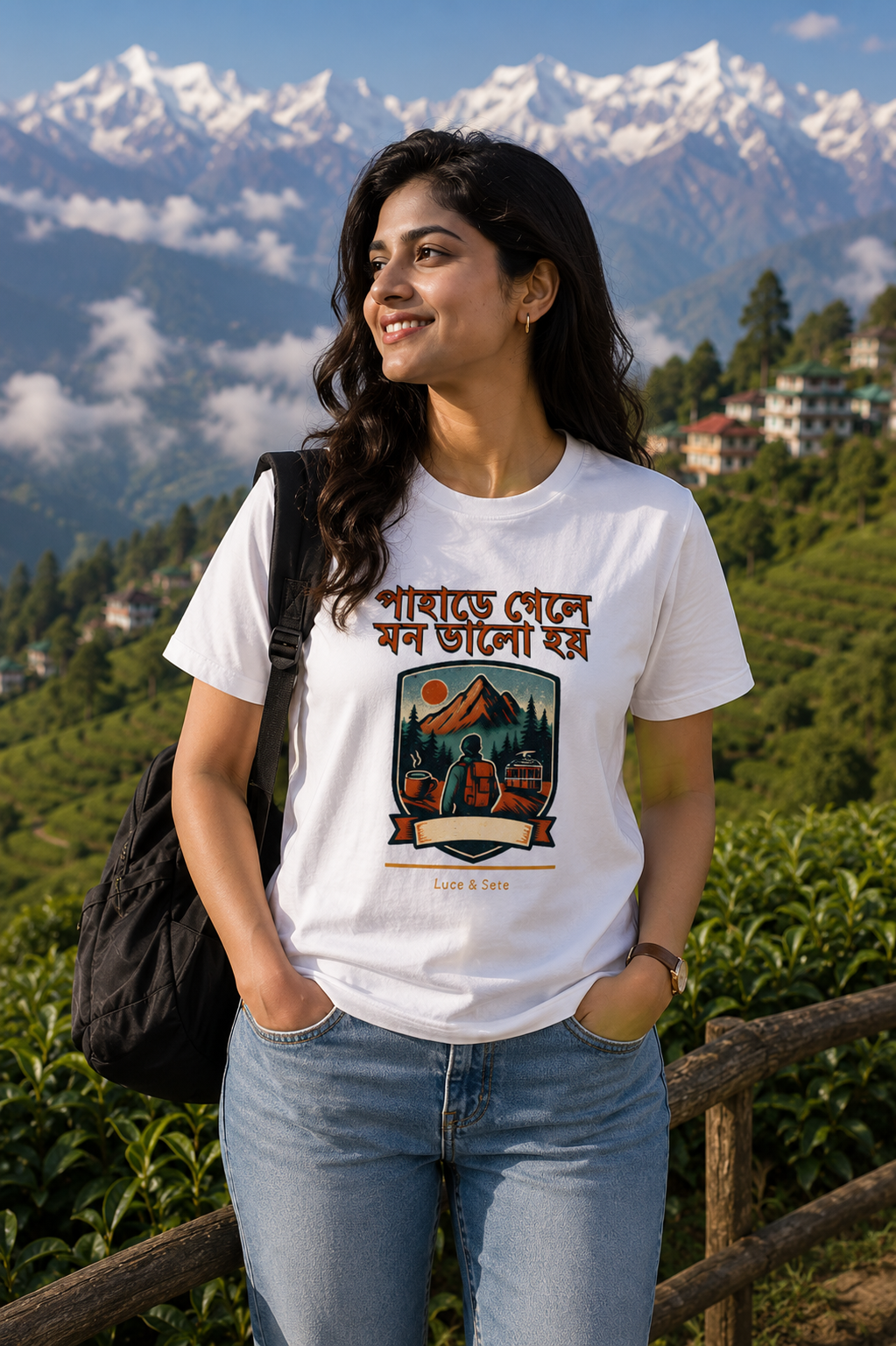 LUCE & SETE GPT mockup 1 - পাহাড়ে গেলে মন ভালো হয় Graphic T-Shirt for Men & Women | Mountain Travel Vibes - 446_9389664960749_unisex-stretch-t-shirt-150_BENGALI_front_HERO_20260602_094129.png