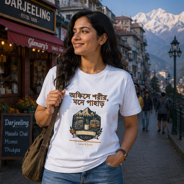 LUCE & SETE GPT mockup 1 - অফিসে শরীর মনে পাহাড় Graphic T-Shirt for Men & Women | Bengali Travel & Freedom Streetwear - 446_9389666926829_unisex-stretch-t-shirt-154_BENGALI_GRID_20260602_094611_02_row1_col2.png