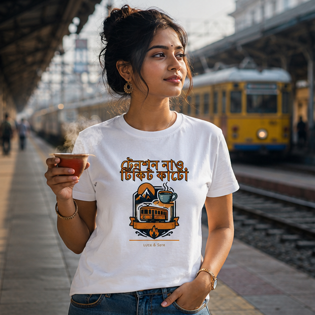 LUCE & SETE GPT mockup 1 - ট্রেনশন নাও টিকিট কাটো Graphic T-Shirt for Men & Women | Bengali Travel Streetwear - 450_9389700350189_unisex-stretch-t-shirt-159_BENGALI_GRID_20260602_103428_01_row1_col1.png