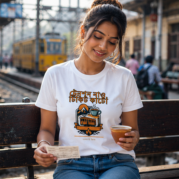 LUCE & SETE GPT mockup 1 - ট্রেনশন নাও টিকিট কাটো Graphic T-Shirt for Men & Women | Bengali Travel Streetwear - 450_9389700350189_unisex-stretch-t-shirt-159_BENGALI_GRID_20260602_103428_02_row1_col2.png