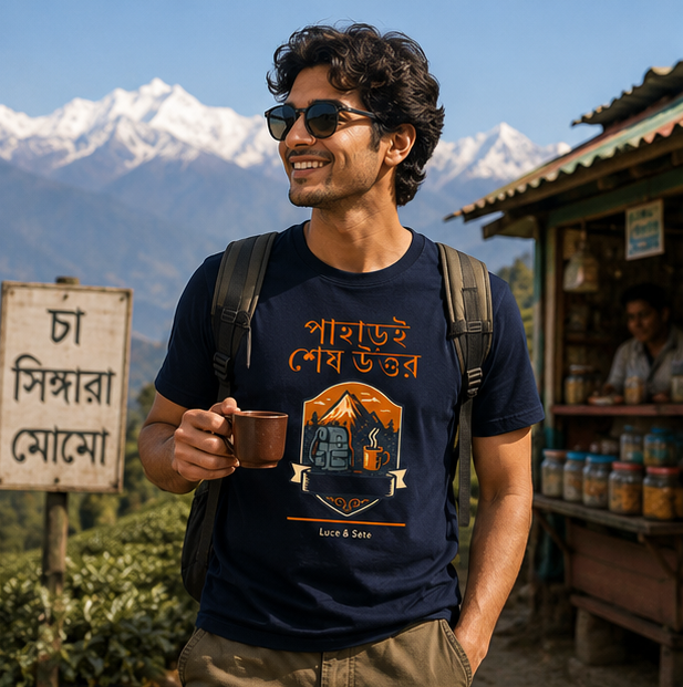 LUCE & SETE GPT mockup 1 - পাহাড়ই শেষ উত্তর Graphic T-Shirt for Men & Women | Travel Adventure Streetwear - 456_9389663518957_unisex-stretch-t-shirt-146_BENGALI_GRID_20260602_105204_01_row1_col1.png