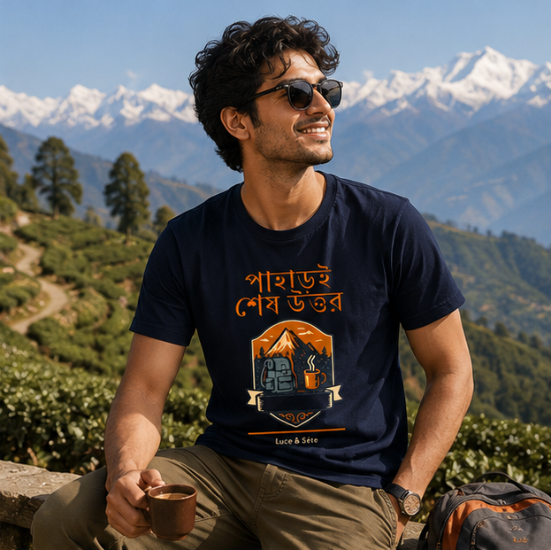 LUCE & SETE GPT mockup 1 - পাহাড়ই শেষ উত্তর Graphic T-Shirt for Men & Women | Travel Adventure Streetwear - 456_9389663518957_unisex-stretch-t-shirt-146_BENGALI_GRID_20260602_105204_02_row1_col2.png